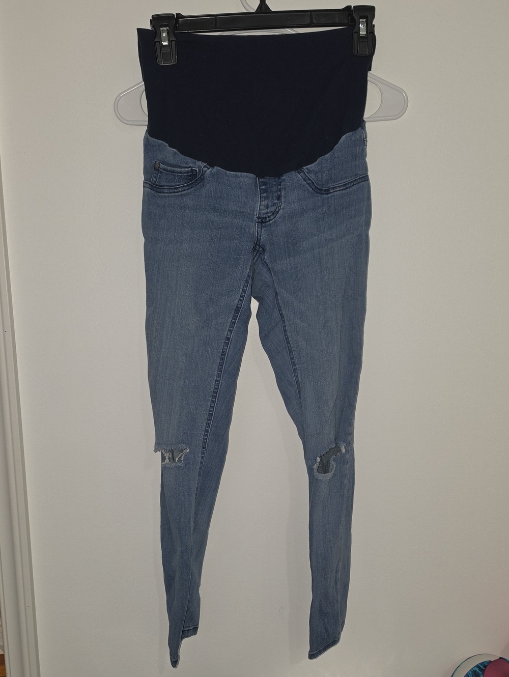 Indigo Blue Light Blue Skinny Maternity Jeans with Black Support Waistband